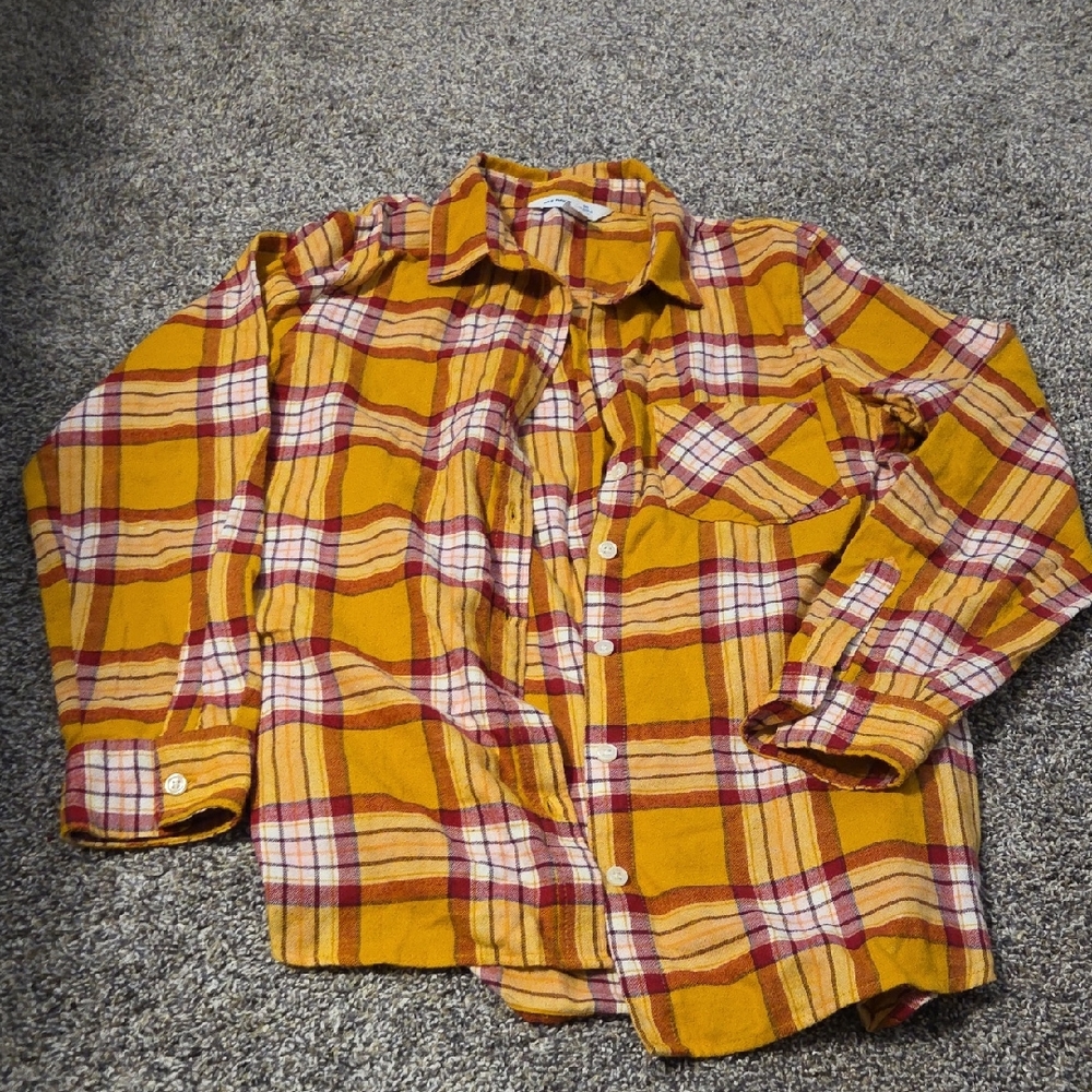 Old Navy Women's Yellow Plaid Button Down Shirt